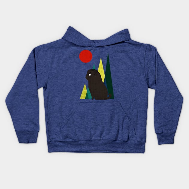 Waiting for you Black Pug Kids Hoodie by huebucket